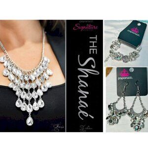 Bling Statement Zi Necklace with Bracelet & Chandelier Earrings 3Pc Bundle